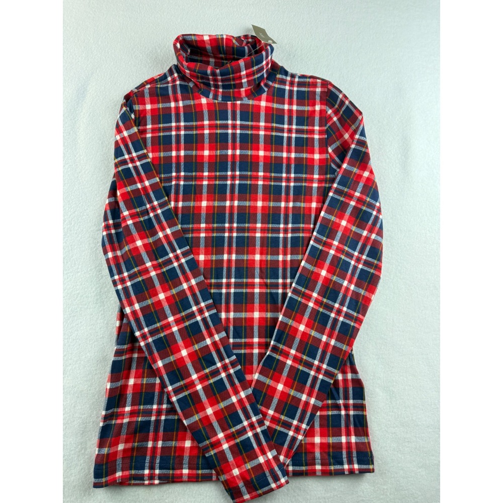 J. Crew Red Blue‎ Plaid Long Sleeve Turtleneck Top XS